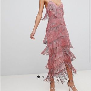 ASOS Fringe Mesh Strappy Maxi Bodycon Dress